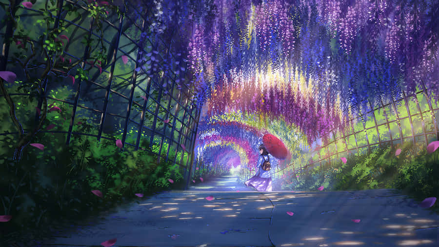 Enchanted Floral Archway Anime Scene Wallpaper