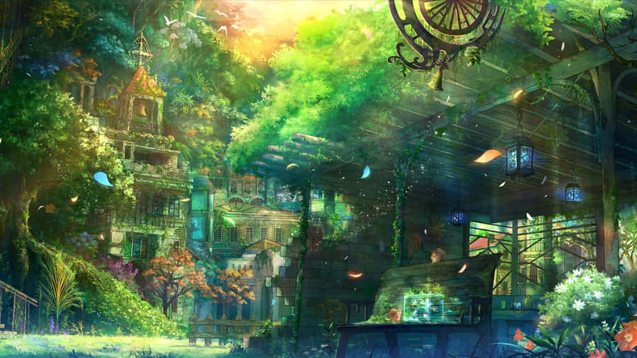 Enchanted_ Forest_ Cafe_ Anime_ Scene Wallpaper