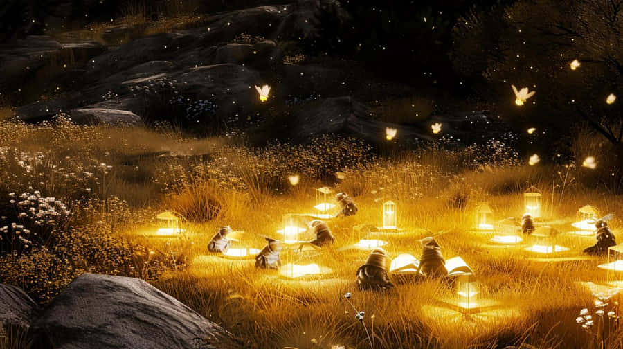 Enchanted Forest Lightning Bugs Wallpaper