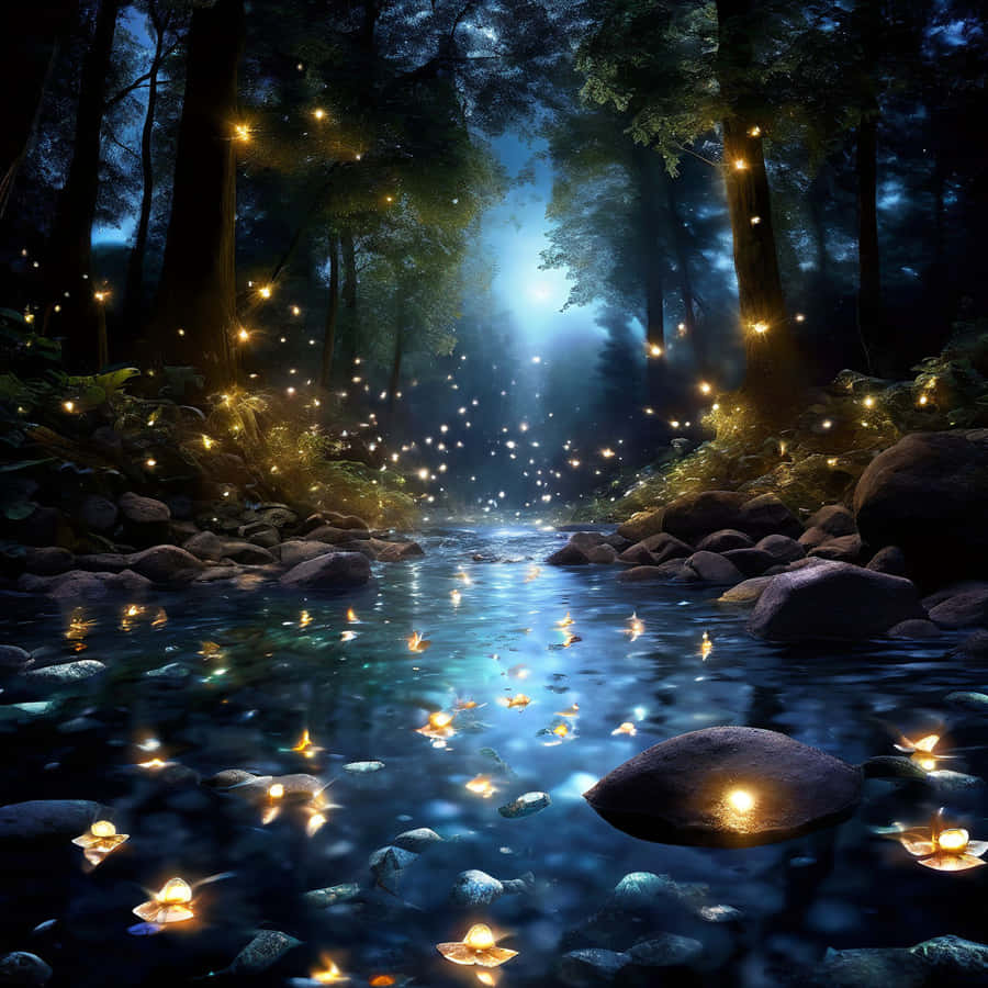 Enchanted Forest Lightning Bugs Wallpaper