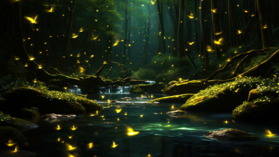 Enchanted Forest Lightning Bugs Wallpaper