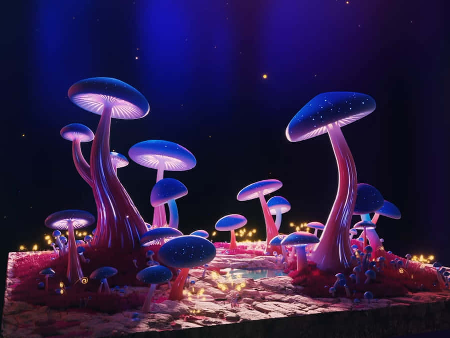 Enchanted Glowing Mushroom Forest Wallpaper