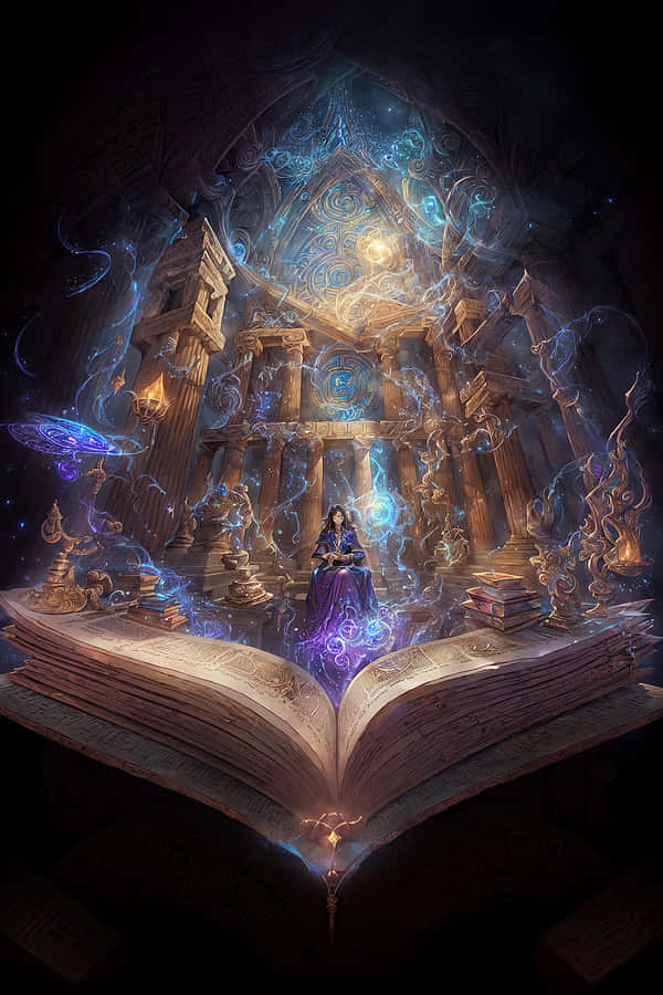 Enchanted Library Spellcasting Wallpaper