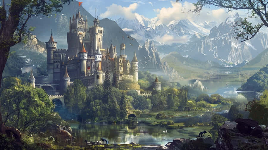 Enchanted_ Mountain_ Castle_ Landscape Wallpaper