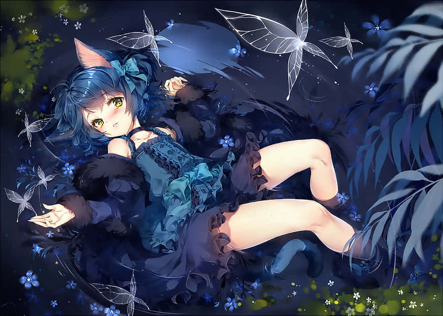 Enchanted Night Butterfly Dress Anime Art Wallpaper