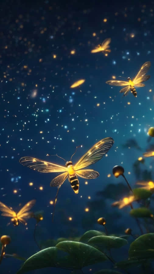 Enchanted Night Lightning Bugs Wallpaper