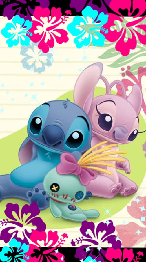 Enchanting Illustration Of Love, Stitch And Angel's Whimsical Universe Wallpaper