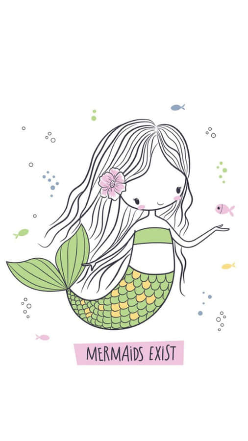Enchanting Kawaii Mermaid Chilling Under The Sea Wallpaper