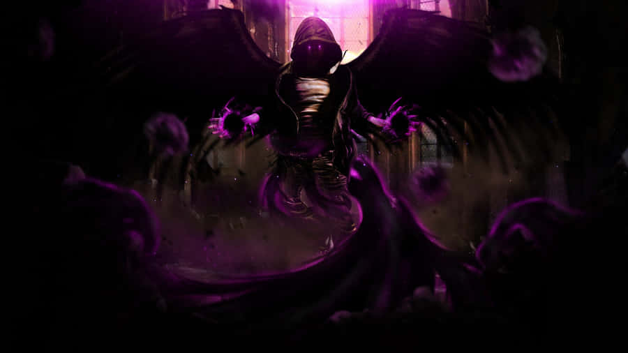 Enigmatic Dark Wizard Summoning Magical Energy Wallpaper