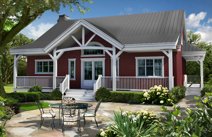 Enjoy Outdoor Dining At A Beautiful Red House Wallpaper