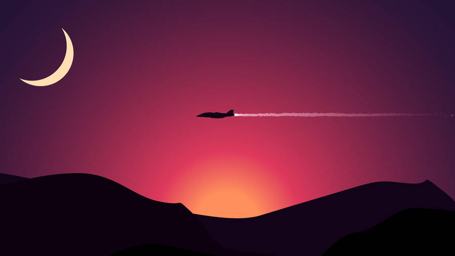 Enjoy The Beauty Of A Plane's Silhouette Against A Peaceful Sunset. Wallpaper