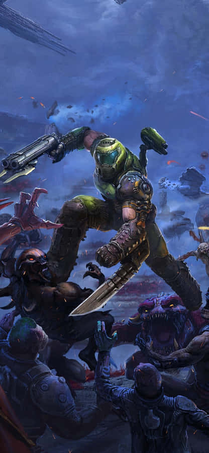 Enjoy The Thrilling Action Of Doom Eternal On Your Iphone Wallpaper