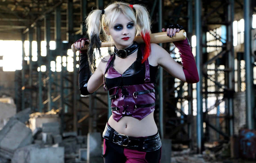 Enthralling Harley Quinn Cosplay Performance Wallpaper