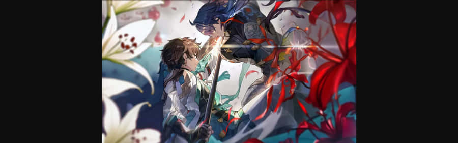 Epic_ Anime_ Duel_ Amidst_ Flowers Wallpaper
