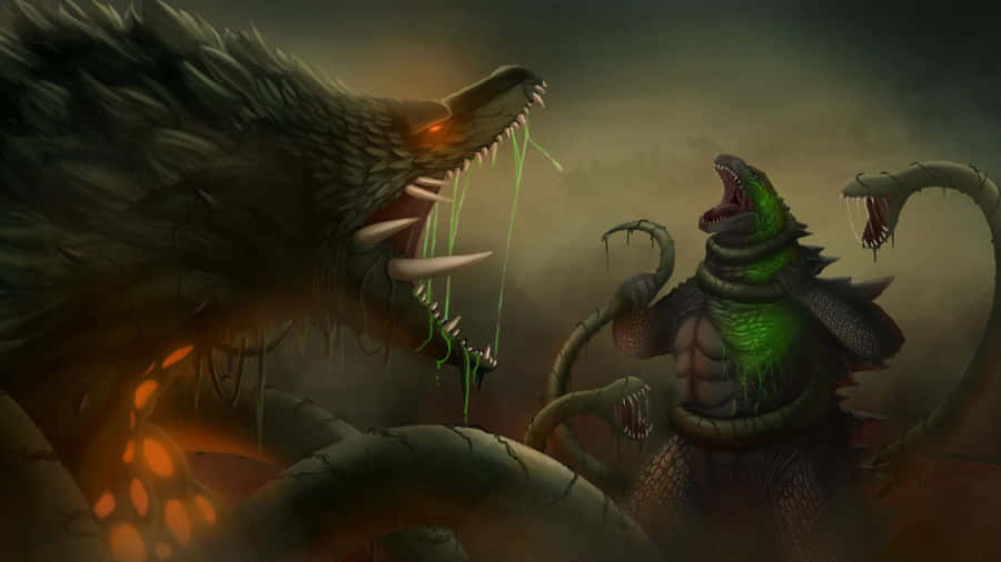 Epic Battle Between Godzilla And Biollante Wallpaper