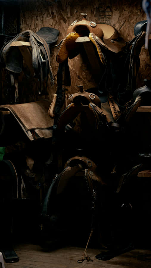 Equestrian Saddle Storage Room Wallpaper