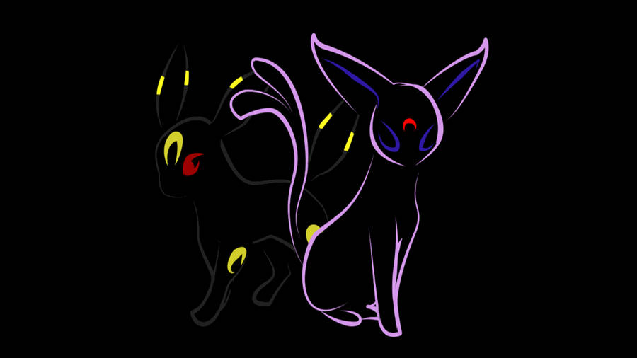 Espeon And Umbreon Line Art Wallpaper