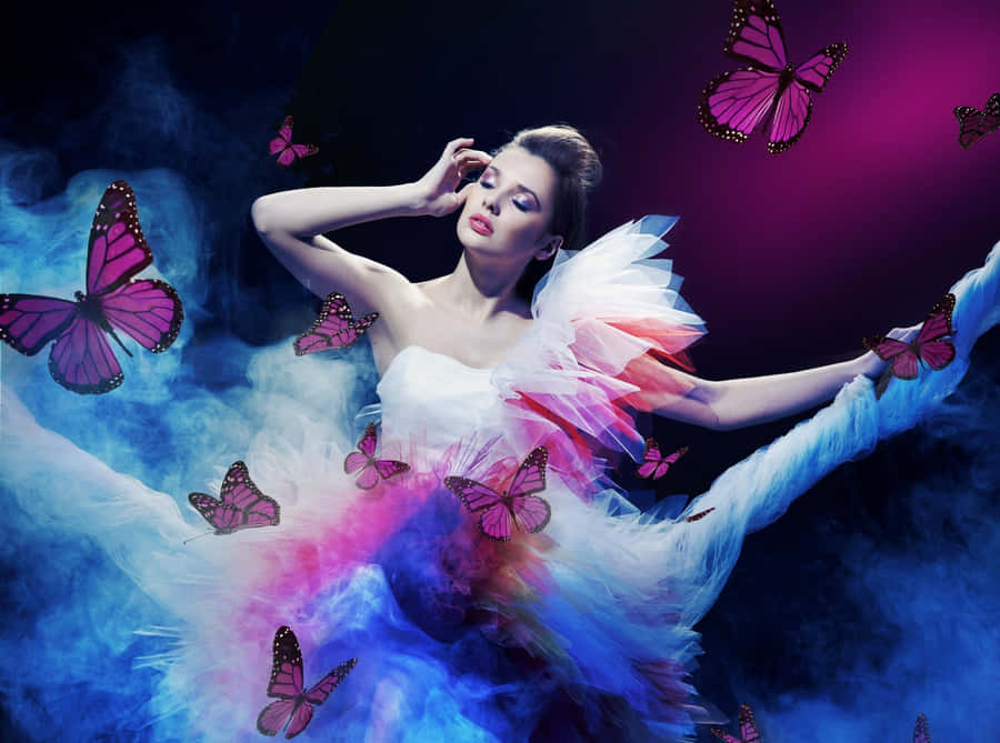 Ethereal Butterfly Dress Model Wallpaper