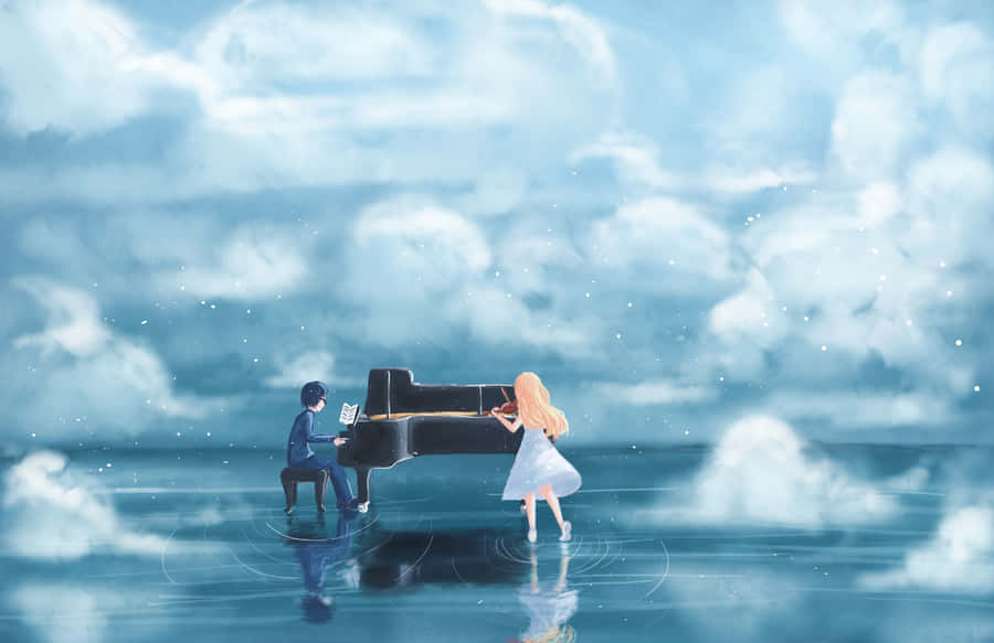 Ethereal Piano Duet Fantasy Art Wallpaper