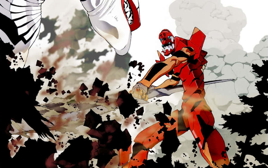 Eva-02 - Battle Ready In A Futuristic City Wallpaper