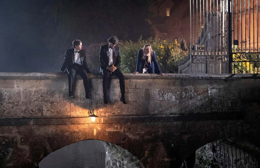 Evening Gatheringon Ancient Bridge Wallpaper