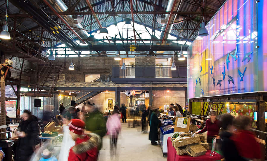 Evergreen Brick Works Market Bustle Wallpaper