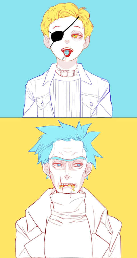 Evil Morty Posing For Victory In Front Of Blazing Fire Wallpaper