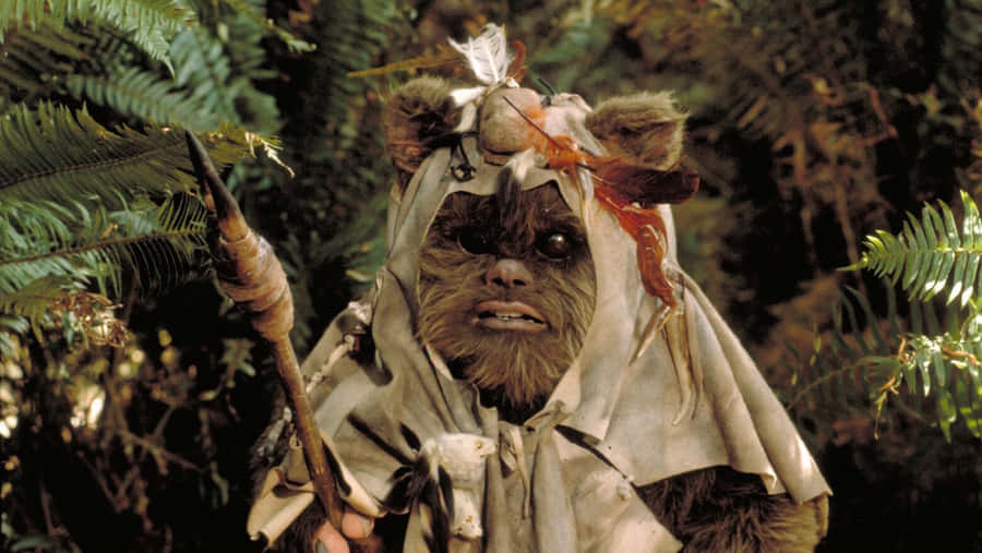Ewok_ Warrior_ Forest_ Scene Wallpaper