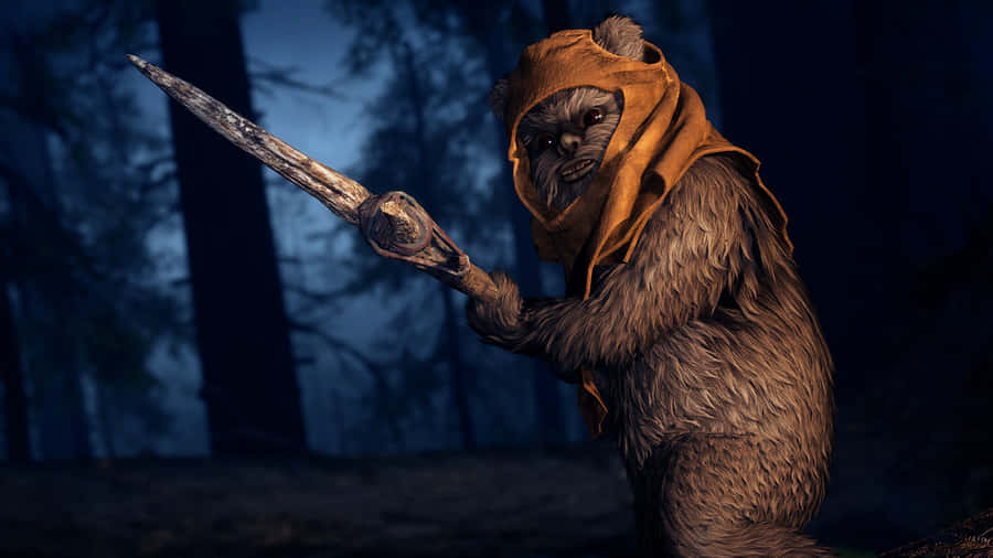 Ewok_ Warrior_in_ Forest_ Night Wallpaper