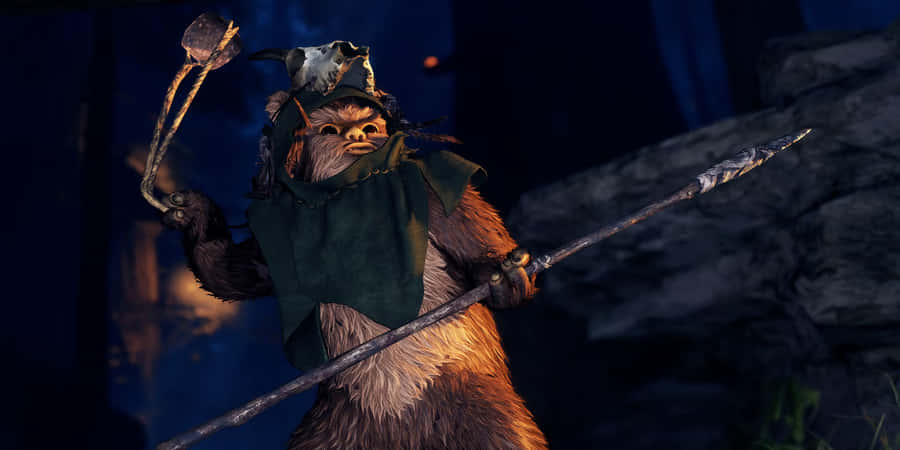 Ewok Warrior Ready For Battle Wallpaper