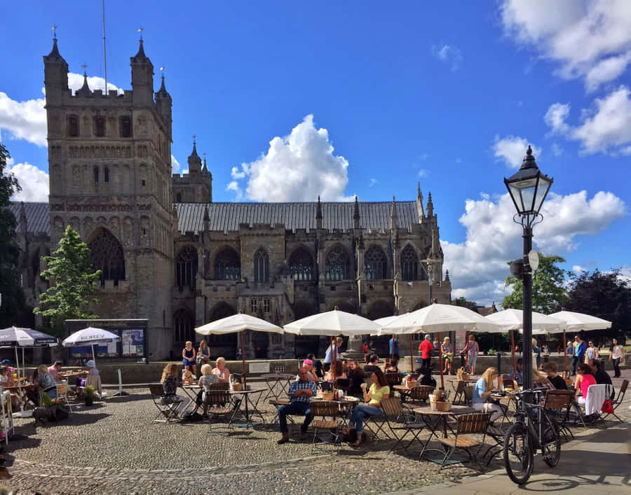 Exeter Cathedral Outdoor Cafe Sunny Day Wallpaper