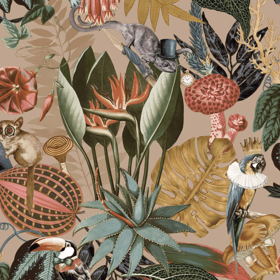 Exotic Birds With Leaves [wallpaper] Wallpaper