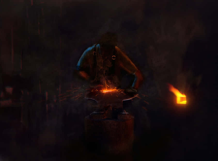 Experienced Blacksmith Crafting Utensils Wallpaper