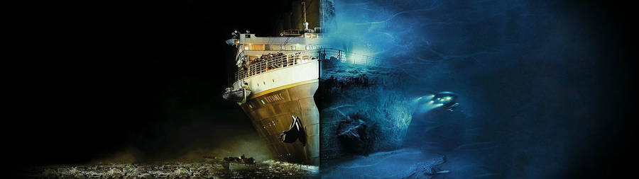 Explore The Depths Of The Wreck Of The Titanic With This Dual-screen Wallpaper. Wallpaper