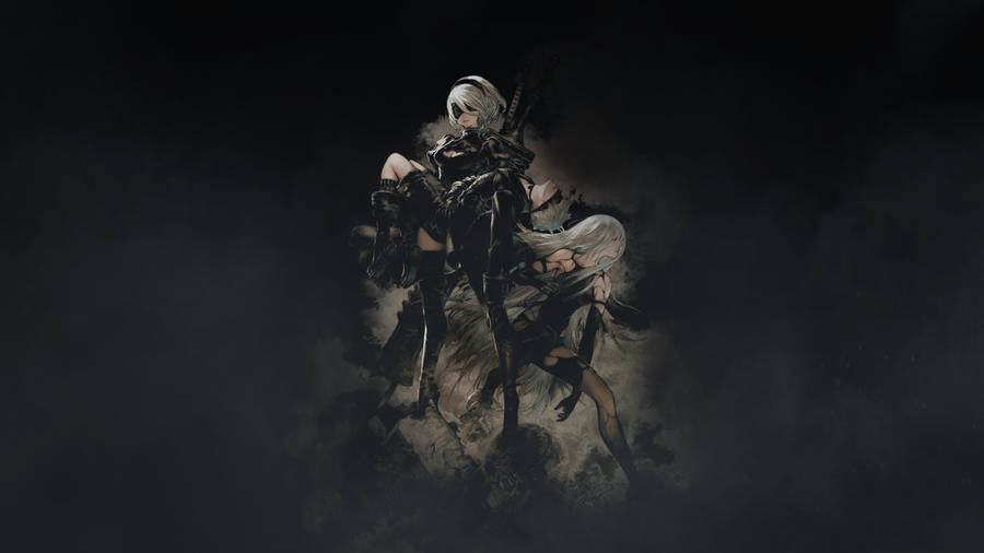 Explore The Post-apocalyptic World Of Nier Automata With Androids 2b, 9s And A2 Wallpaper