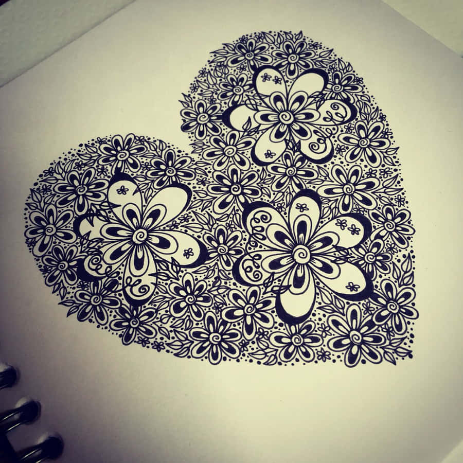Expressive Heart Doodle On A Crumpled Page Wallpaper