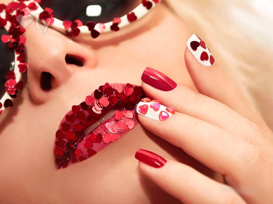 Exquisite Red And White Nail Art Design Wallpaper