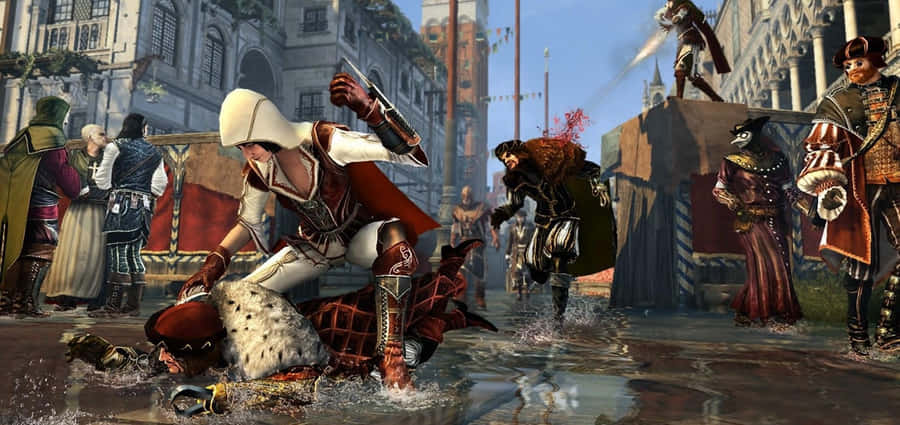 Ezio Auditore In Action Amid Ancient Rome In Assassin's Creed Brotherhood Wallpaper