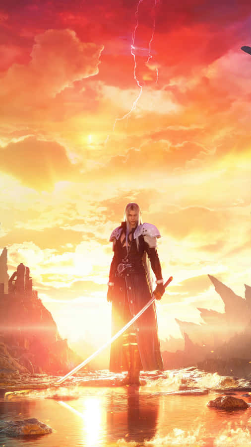 F F7 R Sephiroth Standing Against Sunset Wallpaper