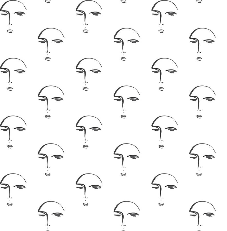 Face Line Art Pattern All White Wallpaper