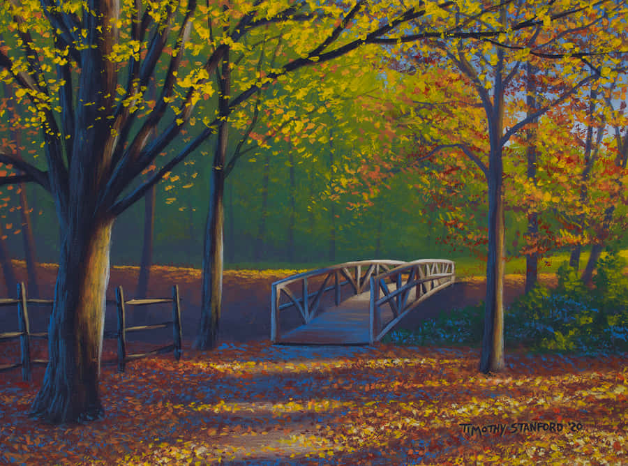 Fall Bridge In Vibrant Foliage Wallpaper