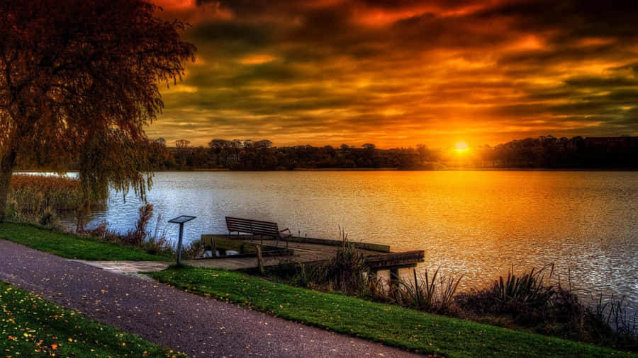 Fall Sunset: A Warm Golden Evening By The Lake Wallpaper