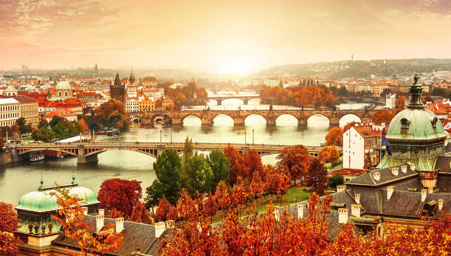 Fall Town - A Picturesque View Of A Quaint Town During Autumn Season Wallpaper