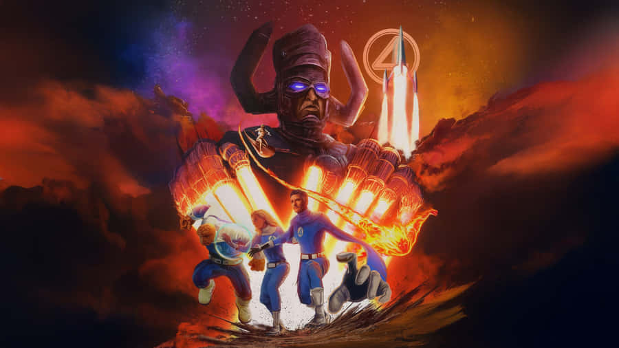 Fantastic Four Team And Sentinel Wallpaper