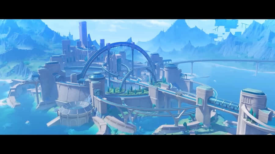 Fantasy Cityscape Overlooking Water Wallpaper