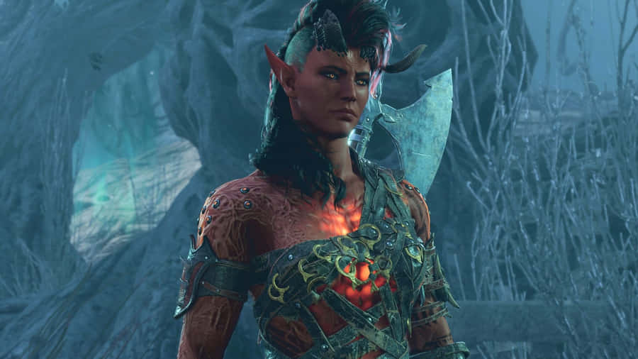 Fantasy Warriorin Frosty Forest Wallpaper