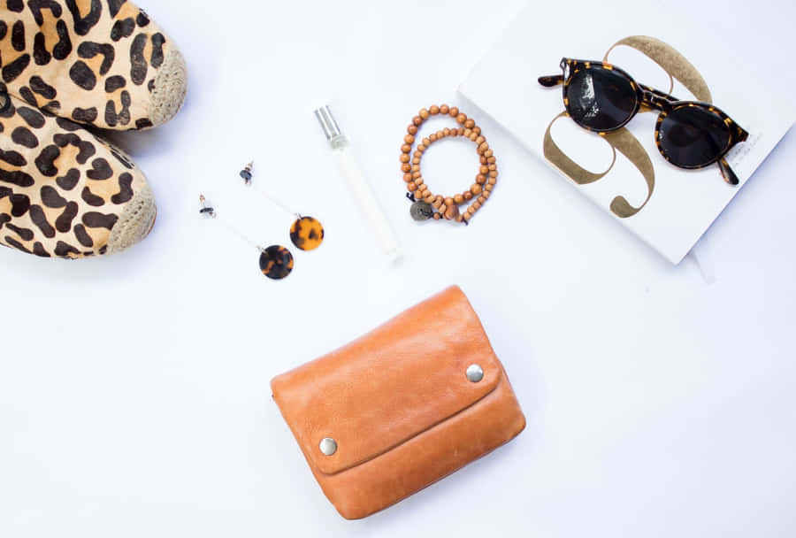 Fashion Accessoriesand Leather Wallet Flatlay Wallpaper