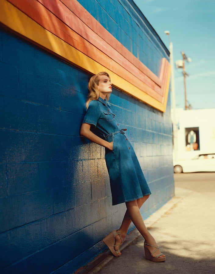 Fashion Model Against Colorful Wall Wallpaper
