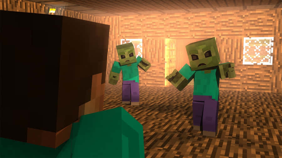 Fearsome Minecraft Zombie In Action Wallpaper