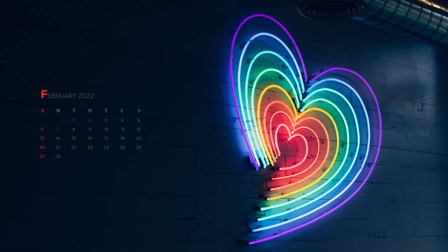 February 2022 Dark Neon Heart Wallpaper